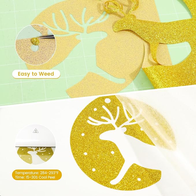 Gold Glitter HTV Heat Transfer Vinyl, Glitter Iron on Vinyl Roll 10" x 8ft |