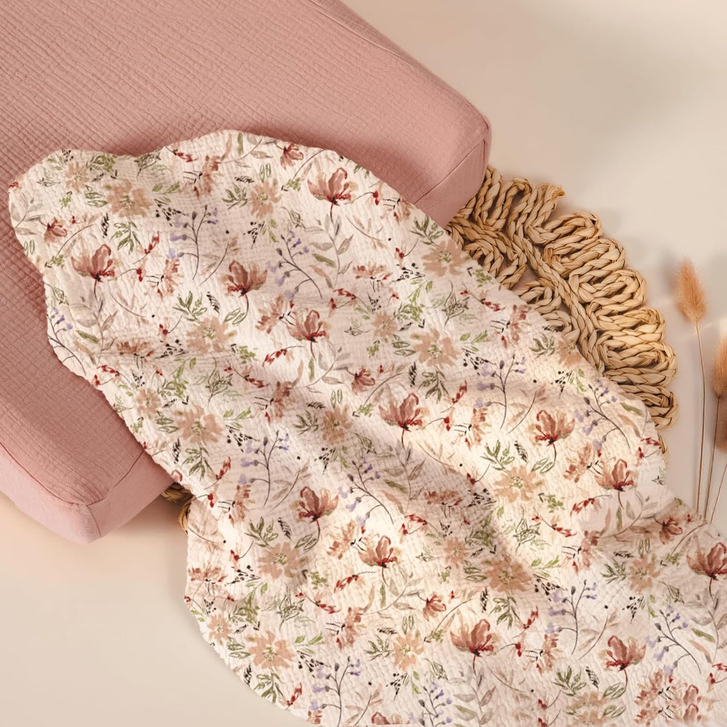 lulumoon Muslin Changing Pad Cover: 2-Pack Soft Breathable Cotton Boho Floral Print for Baby Girls - Nursery & Baby Shower