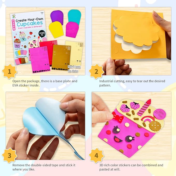 VKPI 4 Pieces EVA Foam Art Crafts Gift Kit, Creative Make Your Own Cupcakes