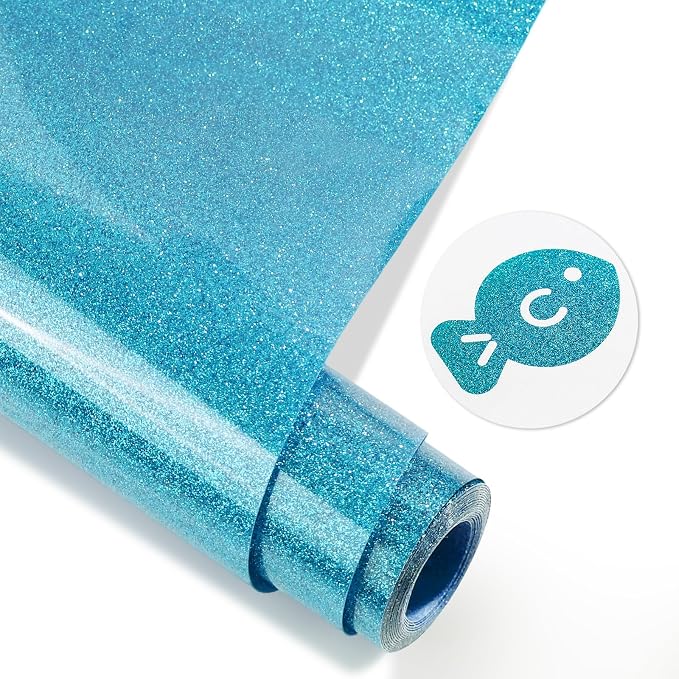Blue Glitter HTV Heat Transfer Vinyl, Glitter Iron on Vinyl Roll 10" X 8ft |