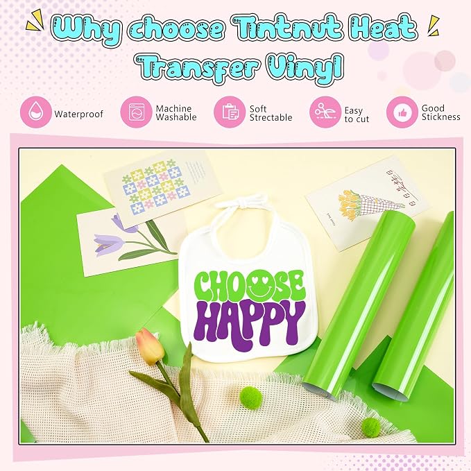 Tintnut Green Flash Color Heat Transfer Vinyl, easy cut & weed, stretch washable