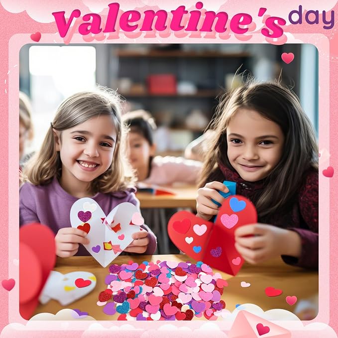 600Pcs Foam Heart Stickers Valentine's Day Glitter Love Sticker | 3 Sizes