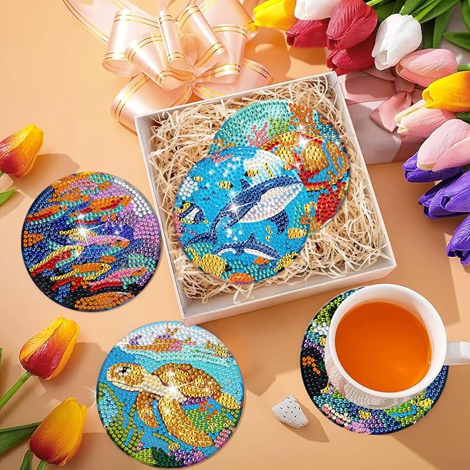 EWJRNSF 6 PCS Ocean Diamond Art Coasters DIY Kit