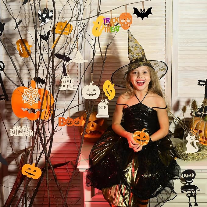 36PCS Wooden Halloween Ornaments to Paint Fall Decorations, 12 Styles DIY Blank