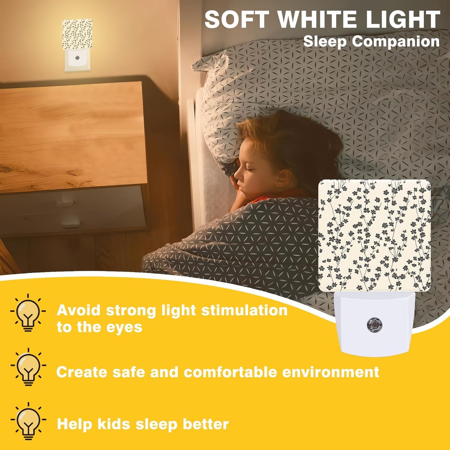Vintage Flower Night Light, Retro Floral Plug-in Nightlight with Dusk to Dawn Auto Sensor for Home Bedroom Hallway Kitchen 0.5W Sleep Friendly Led Lamp for Women Men
