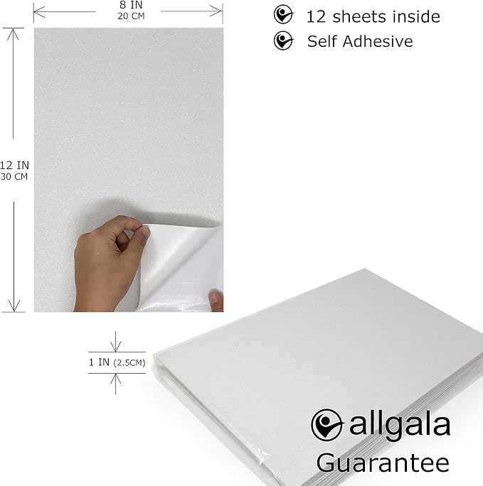 Allgala 12 Pack Glitter EVA Foam Paper 8 x 12inch Sheets-White Color