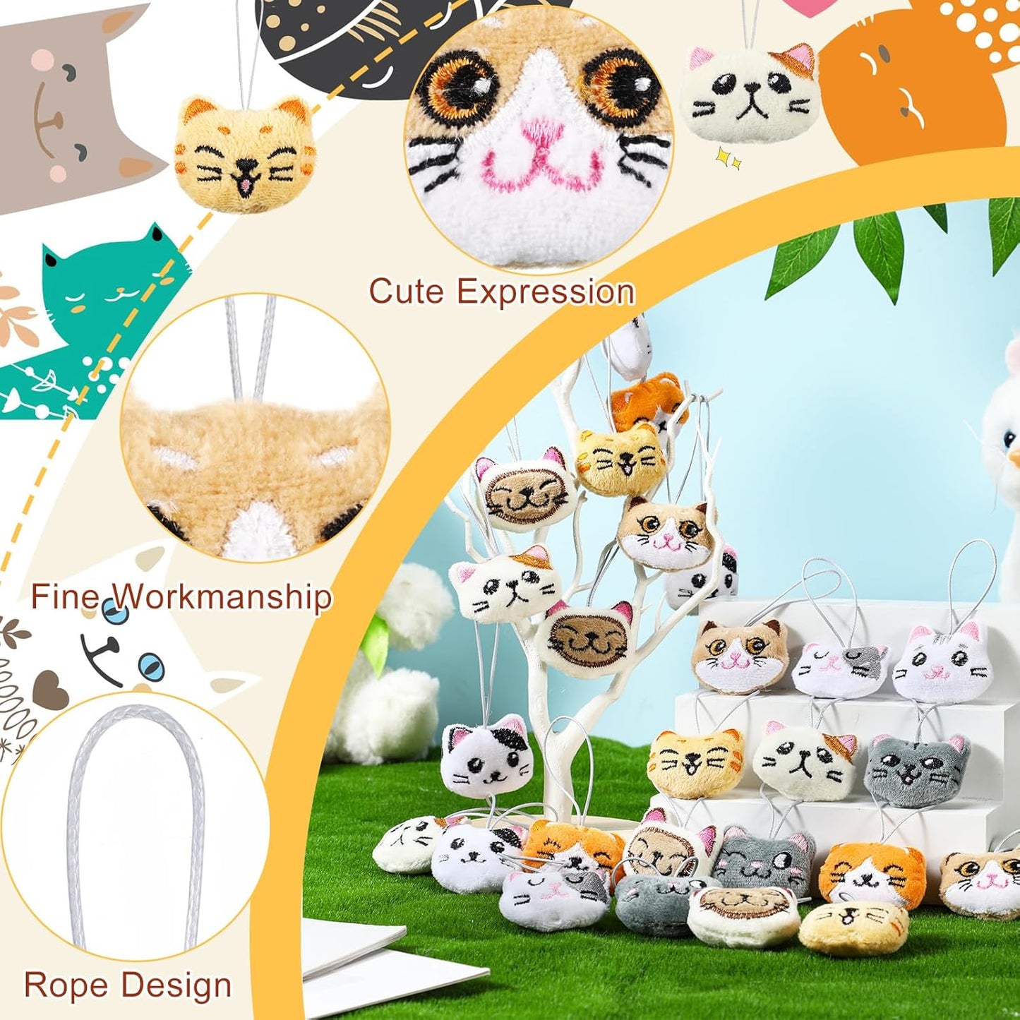 Libima 40 Pcs Mini Stuffed Animals Sea Animal Fruit Plush Keychain Set for Carnival Birthday Classroom Prizes Decoration for Clothes (Cat)