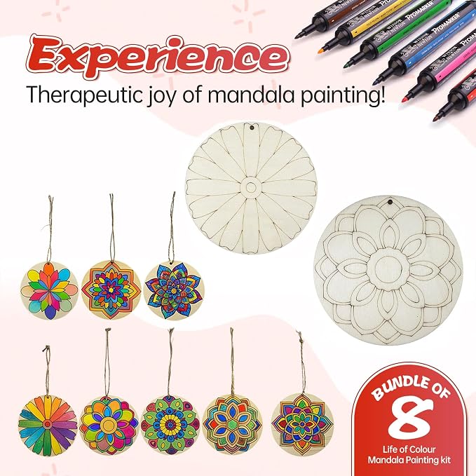 40Pcs DIY Unfinished Mandala Painting Wood Craft Wooden Chips Coloring