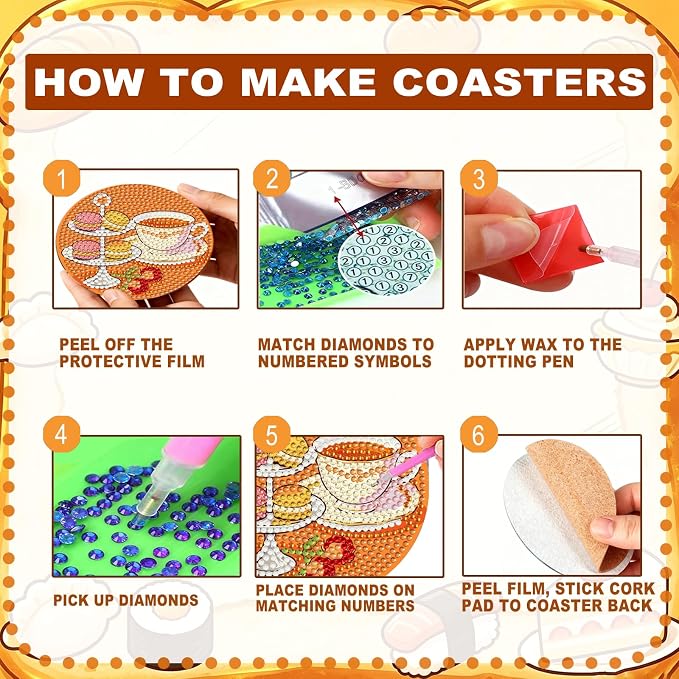 8-Pack Diamond Art Coaster Kit