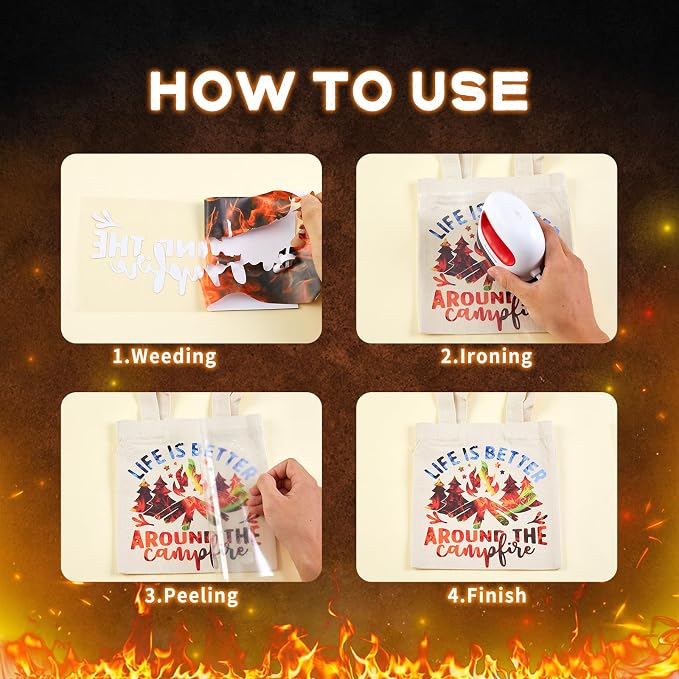 Tintnut Orange Black Flame Heat Transfer Vinyl Roll, stretch washable, heat
