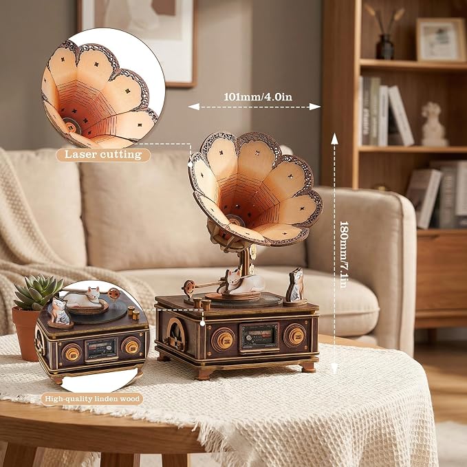 3D Wooden Puzzle Mechanical Gramophone, Wood Model Kits