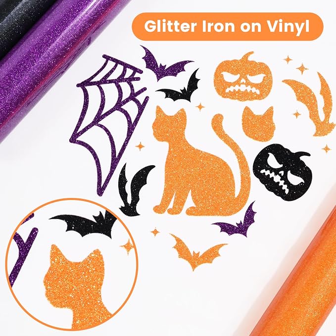 Purple Glitter HTV Heat Transfer Vinyl, Glitter Iron on Vinyl Roll 10" x8ft |