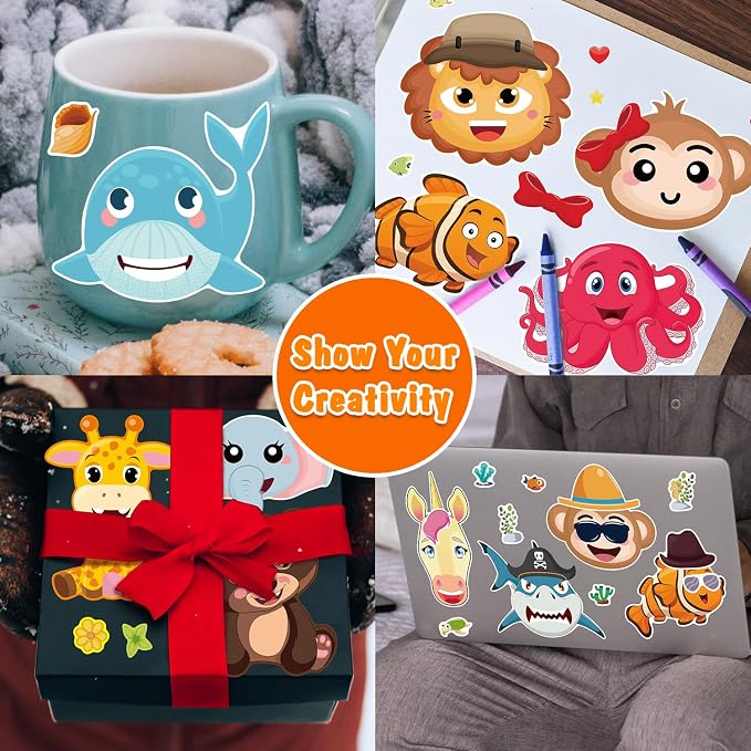 Aowplc 48 Sheets Make-a-Face Animal Stickers Mix and Match