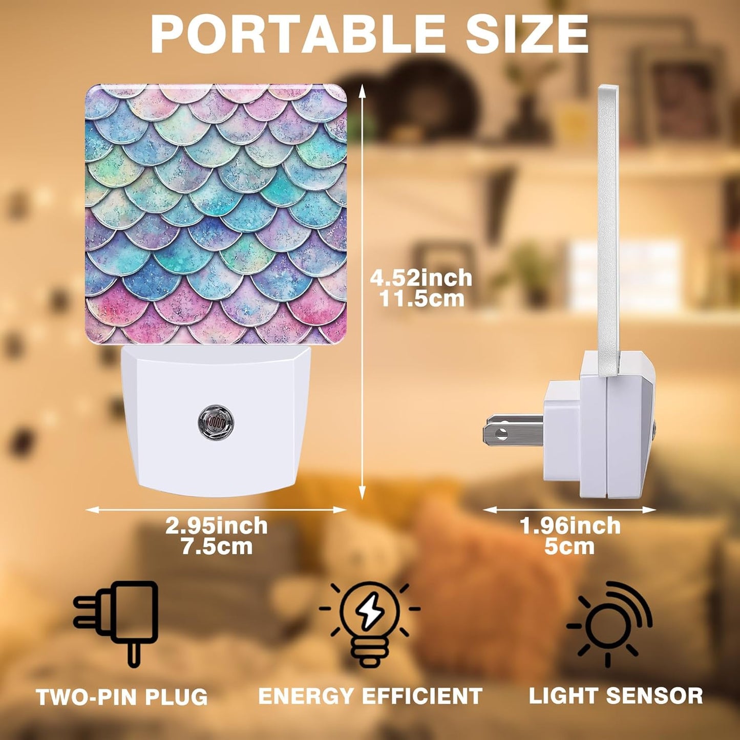 Mermaid Scales Night Light, Plug-in Nightlight with Dusk to Dawn Auto Sensor for Home Bedroom Bathroom Hallway Kitchen 0.5W Sleep Friendly Led Lamp for Women Men