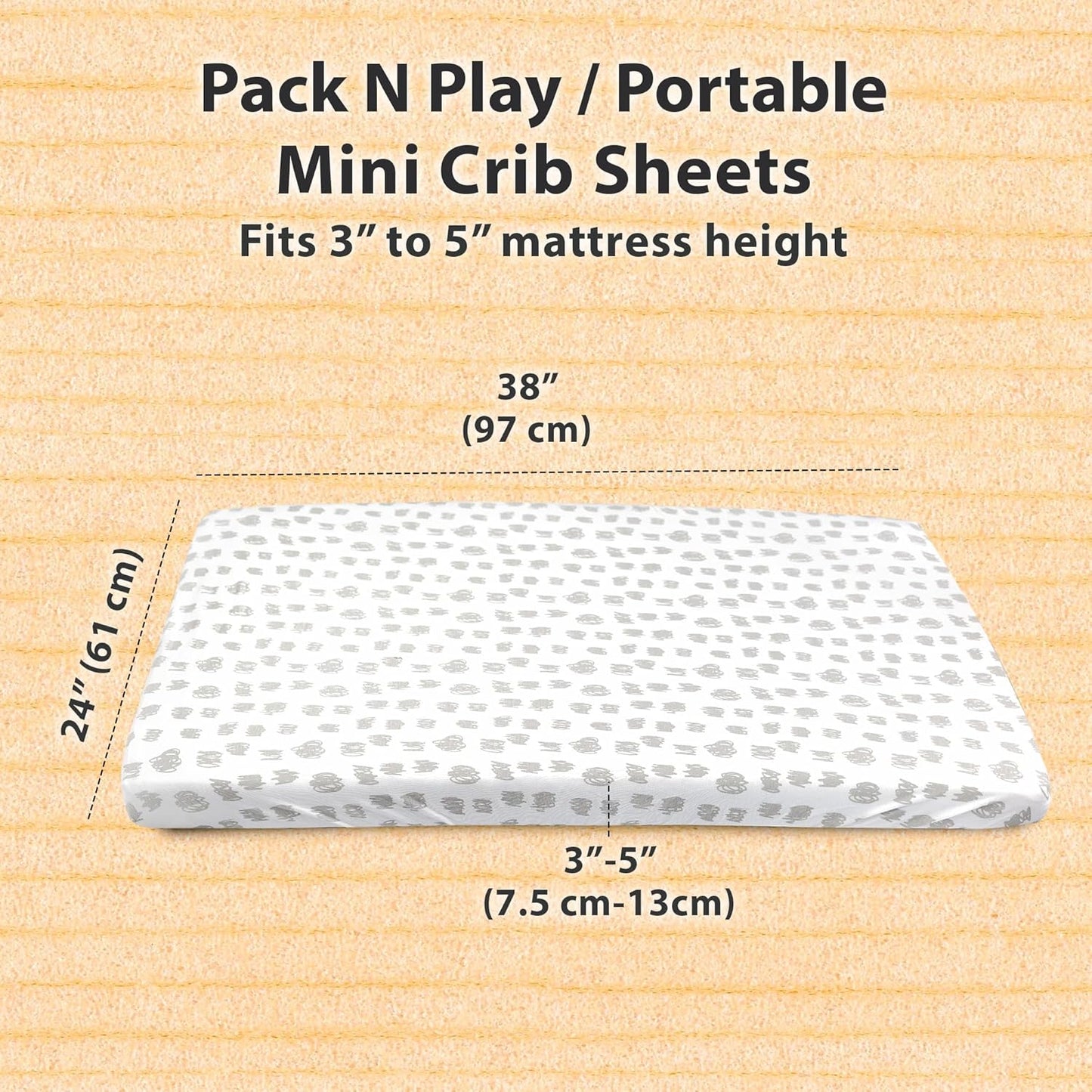 Bublo Baby 100% Organic Cotton Pack & Play Sheets 2-Pack (38″ × 24″) – Hypoallergenic & Toxin-Free Mini Crib/Travel Crib/Playpen Fitted Sheets – Deep-Pocket, Breathable, Neutral Colours