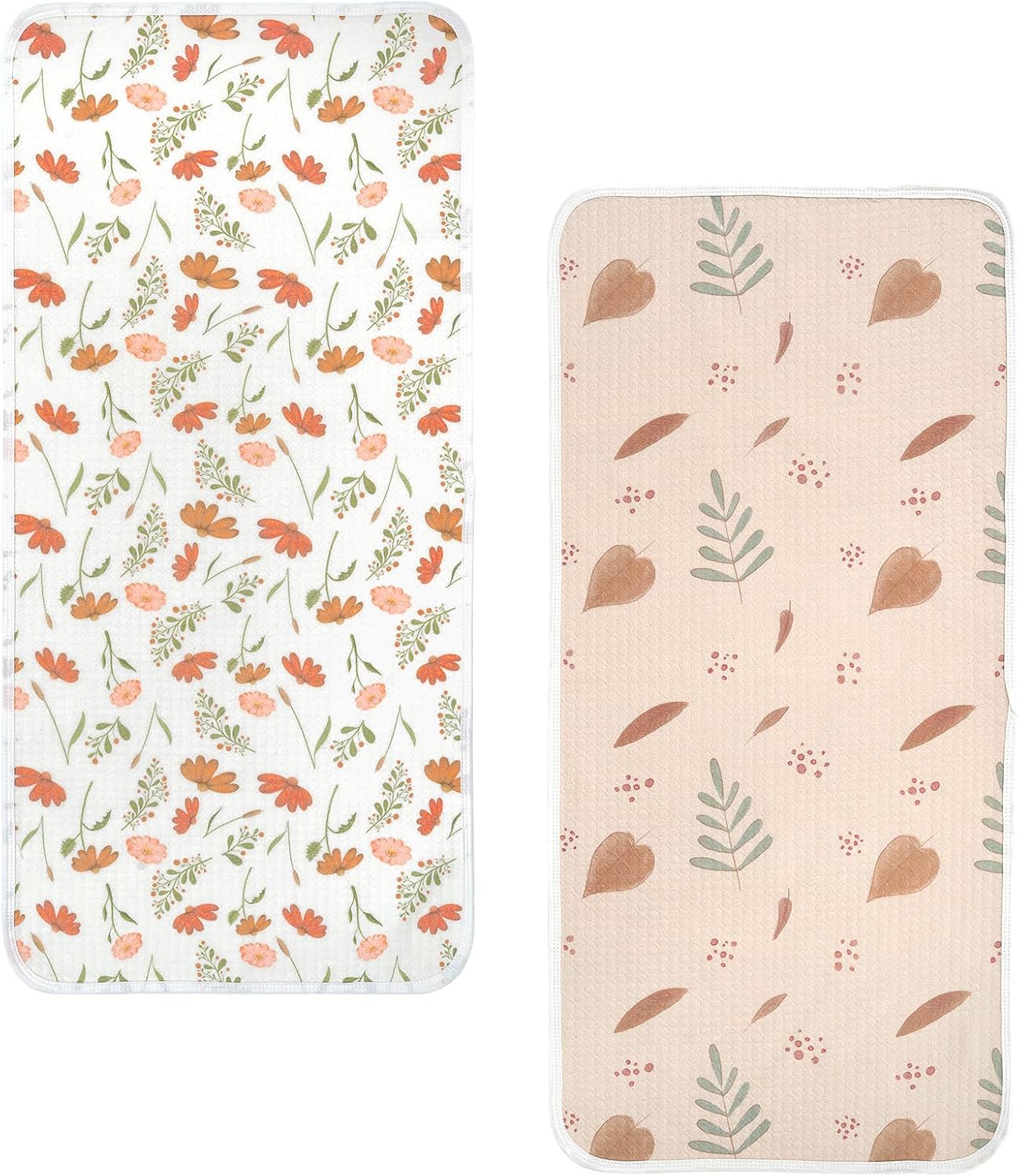 haakaa Waterproof Changing Pad Liners, 100% Cotton, Soft & Breathable (2pcs, 13" x 27.5" Velvet Bloom+Love Leaves)