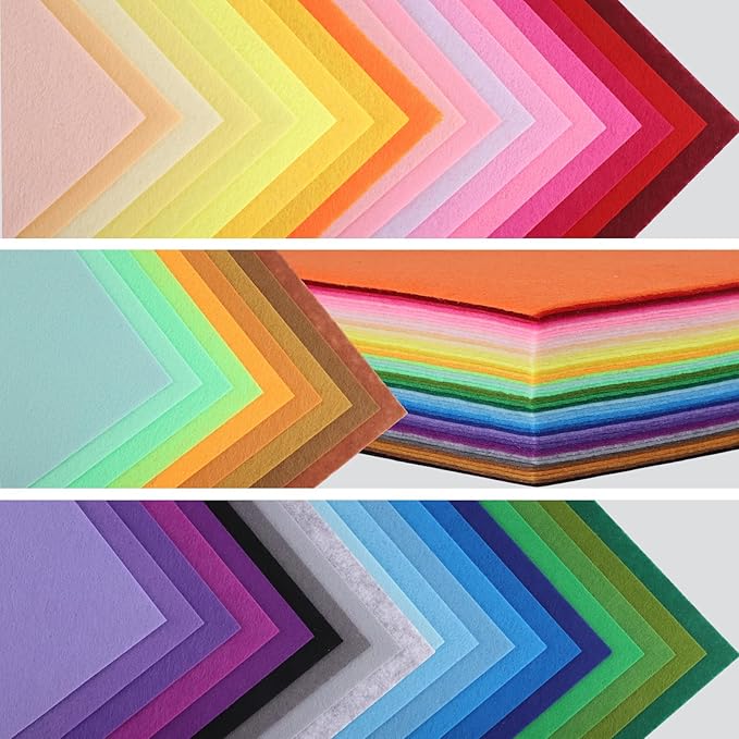 46 Pcs Felt Fabric Sheets, 12 x 12 Inch 46 Colors Felt Pack, 1 mm Thick | Soft
