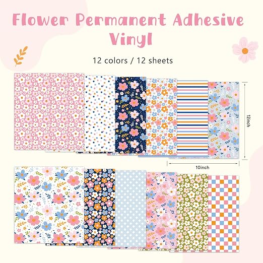 Tintnut Candy Flowers Permanent Vinyl 12x10in 12 Pcs Self Adhesive Vinyl | Boho