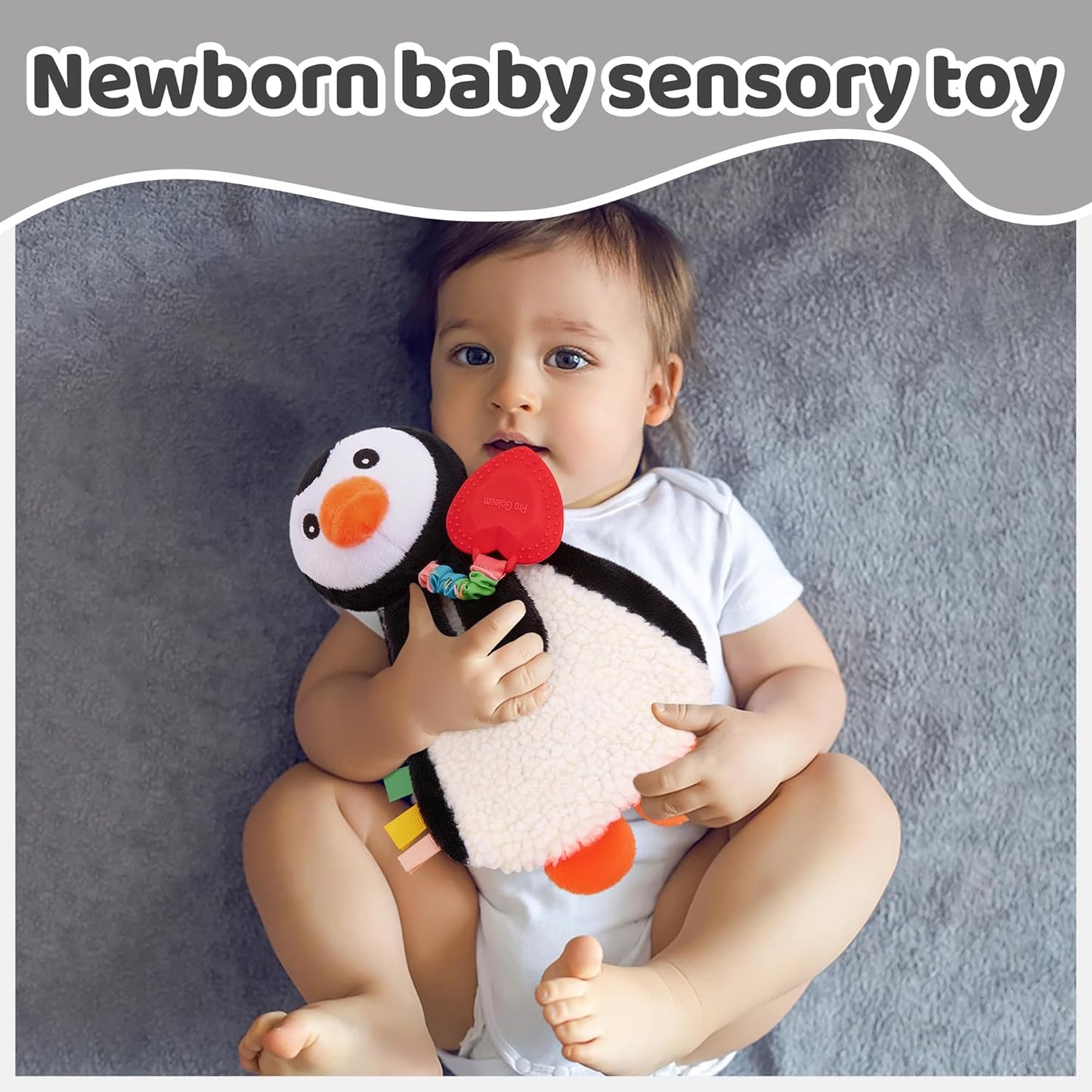 Pro Goleem Penguin Loveys for Babies Girl and Boy, Baby Lovey with Teether, Baby Toys 0 3 6 9 12 Months, Safety Teething Toys for Babies Infant Newborn and Toddler Baby Gifts