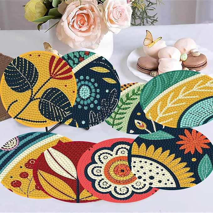 Zythron 8 Pack Diamond Art Coasters Kits, Flowers Diamond Painting Coasters |