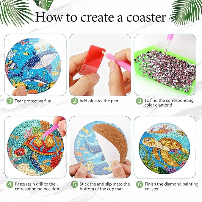 EWJRNSF 8 PCS Small Diamond Art Coasters Kits, Diamond Painting Coasters
