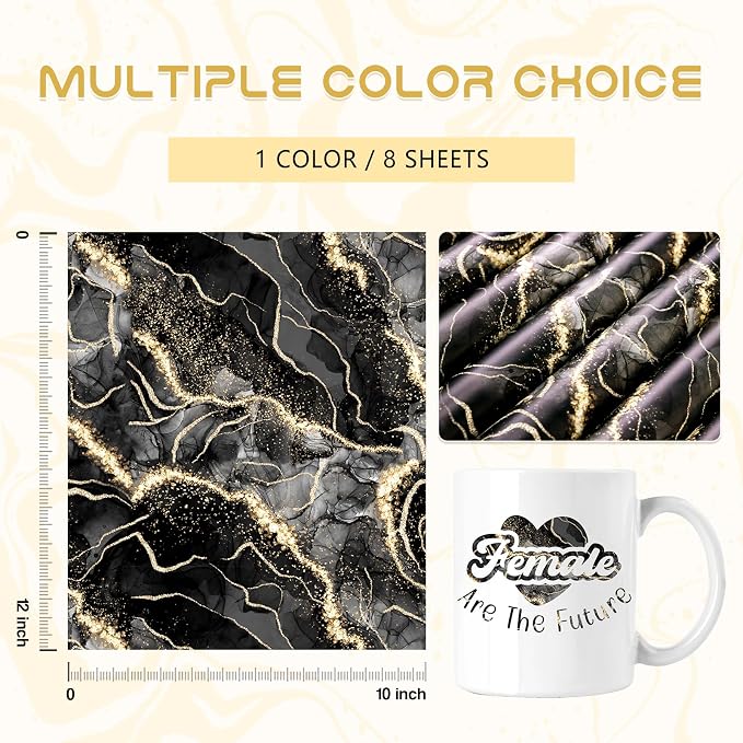 Tintnut Marble Permanent Vinyl 8 Pcs 12x10in Black Gold Adhesive Vinyl |