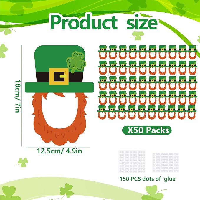 50 Pcs St. Patrick's Day Bulletin Board Leprechaun Hat Cutouts | Green