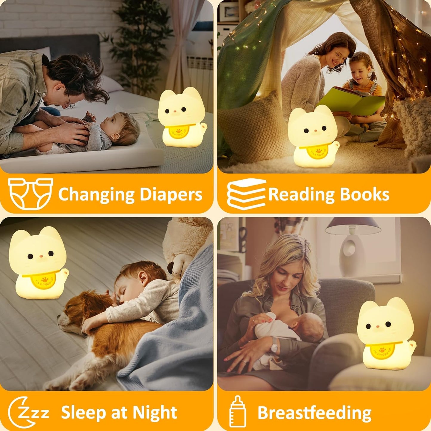 Attivolife Cute Cat Night Light for Kids, Animal Kitty Silicone Touch LED Lamp with Dimmable Timer, USB Rechargeable Toddler Feeding Bedroom Bedside Decor Birthday Xmas Gifts for Girls Baby