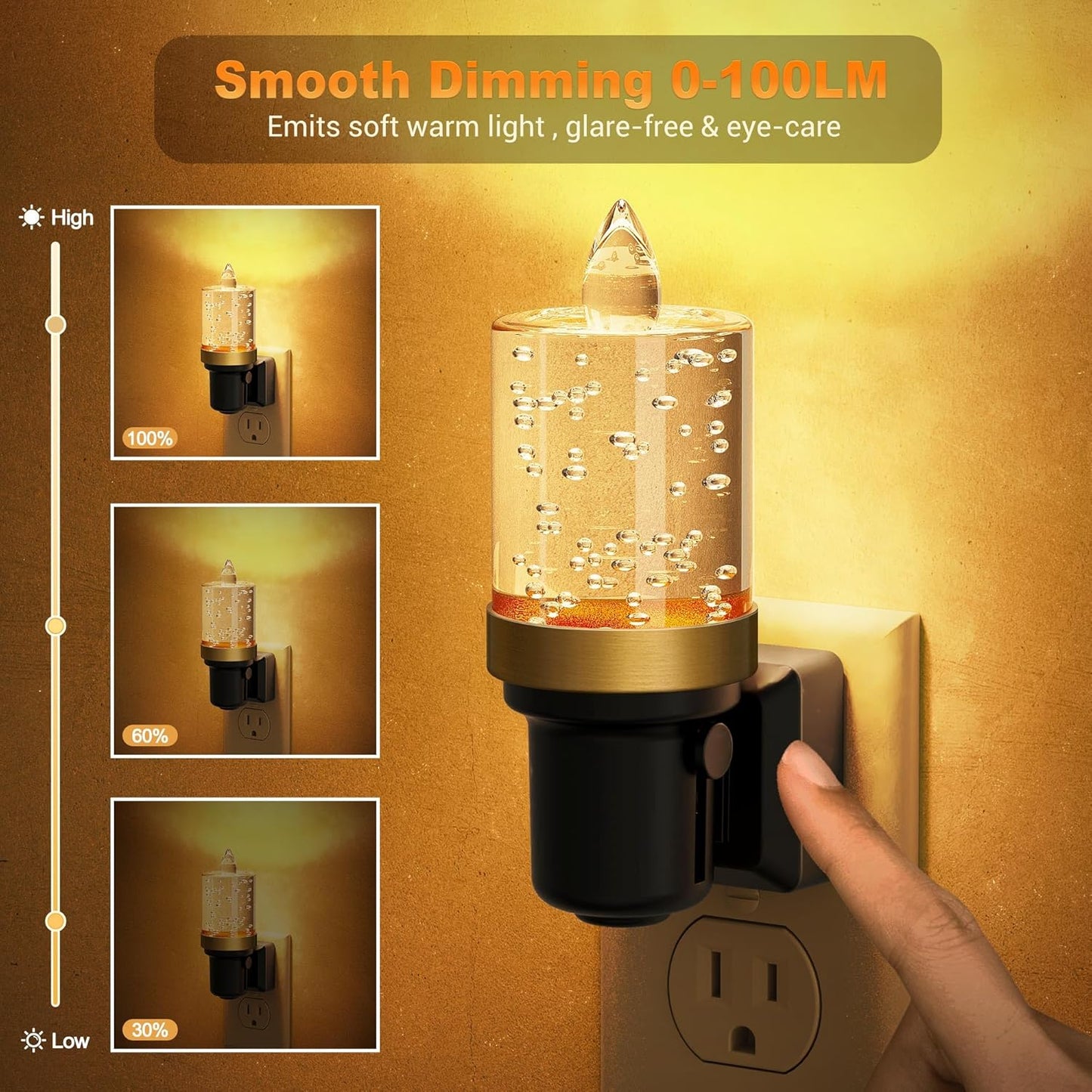 JandCase LED Night Light, Candle Night Lights Plug into Wall Amber, Auto On/Off Light Sensor Nightlight, 0-100LM Brightness Dimmbale Nightlight, for Bathroom Hallway Bedroom Kids Room 2Pack