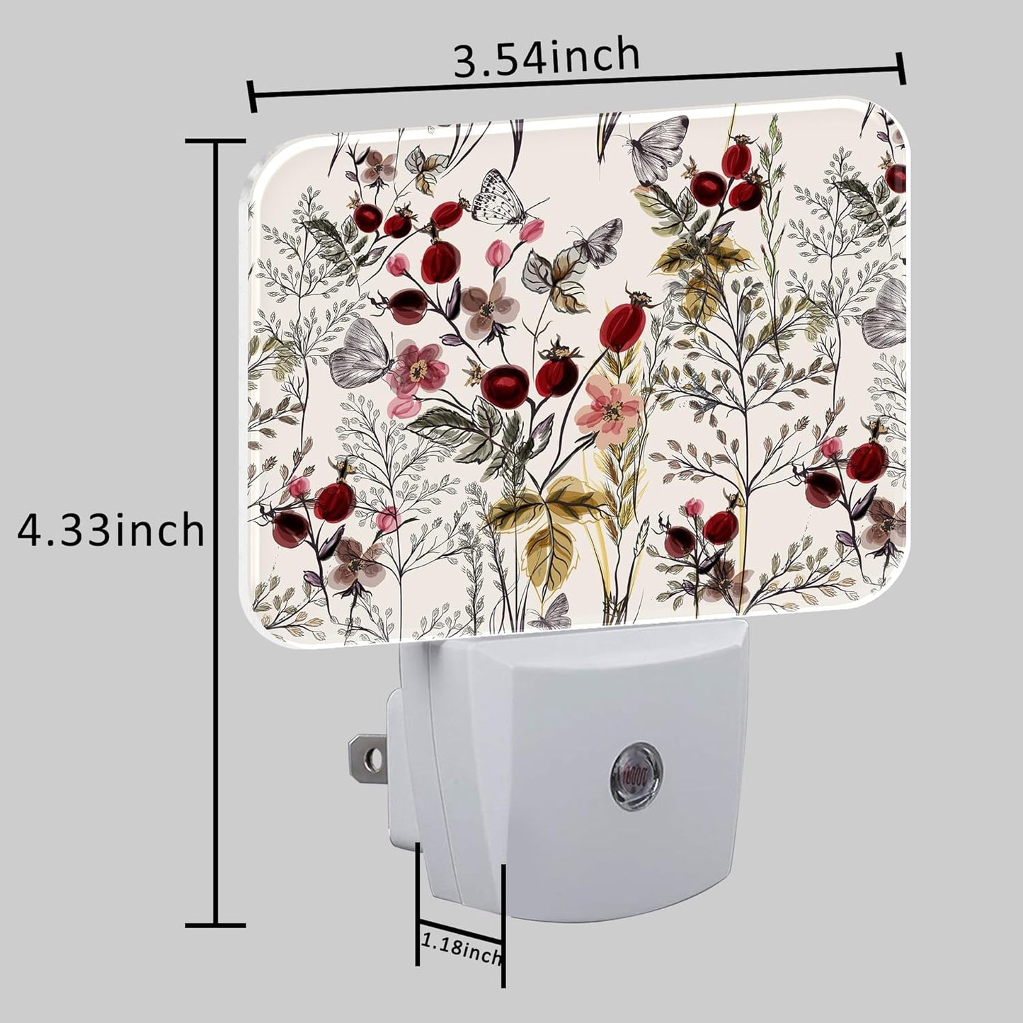 Vintage Flowers Plants Night Light, Butterfly Nightlight Plug into Wall with Dusk to Dawn Sensor for Kid Girls Boys Women Men Bedroom, Hallway, Kitchen, Bathroom, Stairs Decor