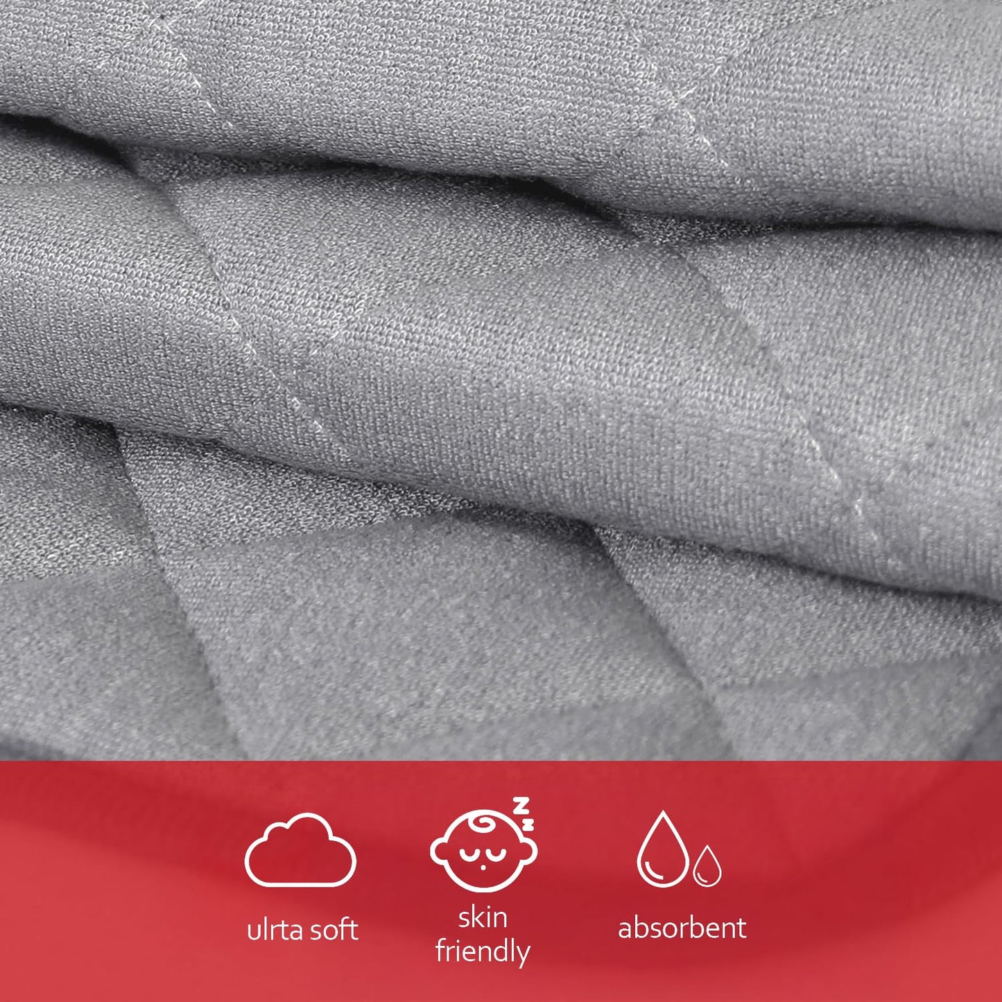 Diaper Changing Pad Liner Non-Slip, Waterproof Terry Mat Changing Pad Cover Liner, Quilted Absorbent Bassinet Liners Washable, 3 Pack 13"x 26" Reusable Portable Changing Table Pad Grey