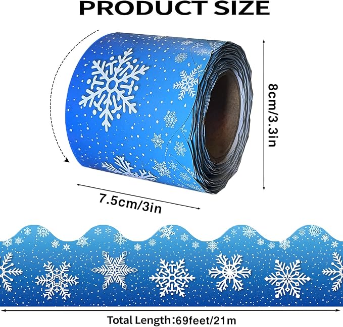 69 Feet Winter Snowflake Bulletin Board Borders, Scalloped Border Trim Holiday