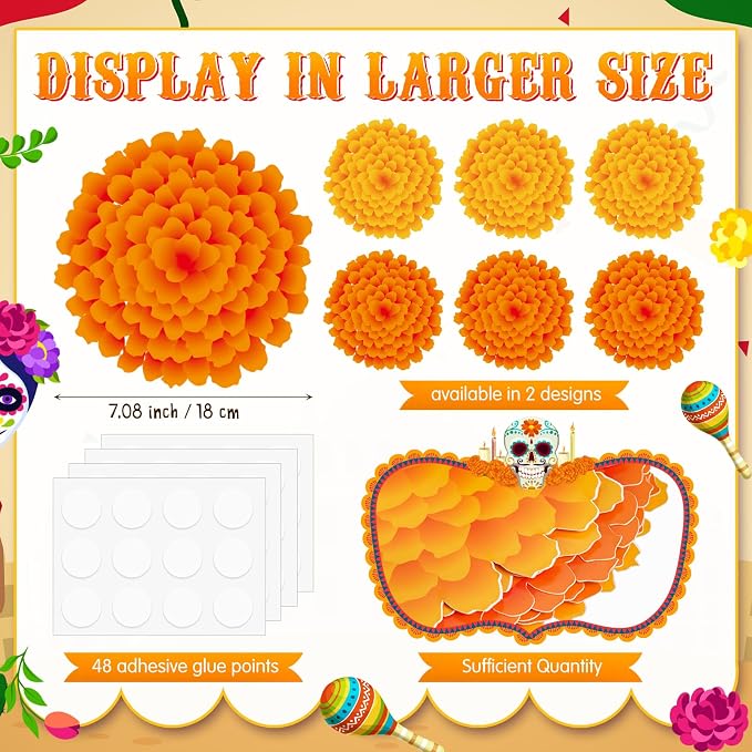 Taobary 24 Pcs 7.09'' Fiesta Flower Cutouts Classroom Bulletin Board