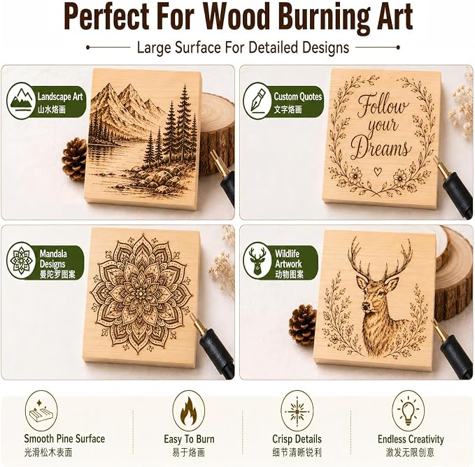4 PCS Solid Pine Wood Blocks, Laser Engraving, DIY Signs, Home Decor and Craft