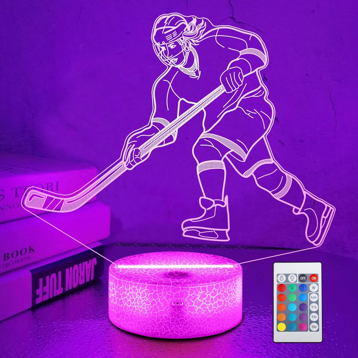 Hockey Gifts for Girls, Ice Hockey Girl Player 3D Illusion Lamp Night Light with 16 Colors Remote,Hockey Stuff Accessories for Best Friends Sister Sports Fan Lover Xmas Bedroom Decor Gifts