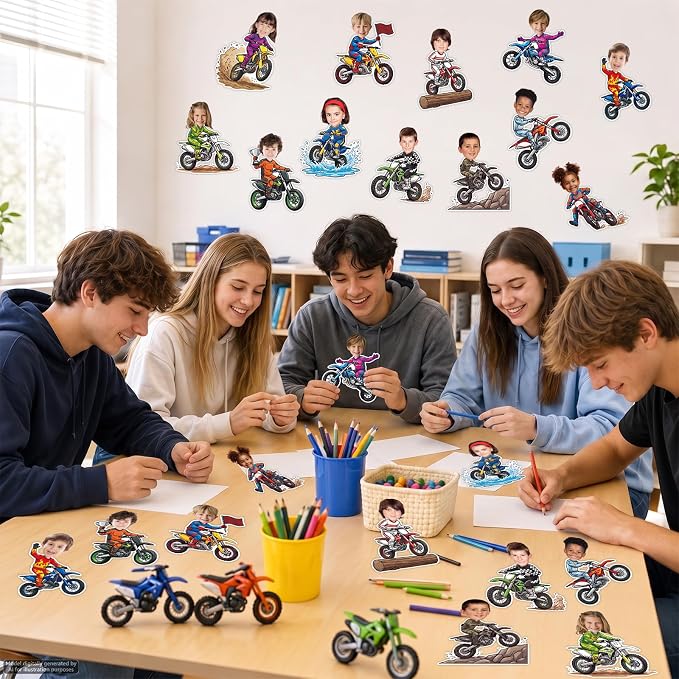 120pcs Motorcycle Avatar Cutouts Motorcycle Bulletin Board Decorations Back to