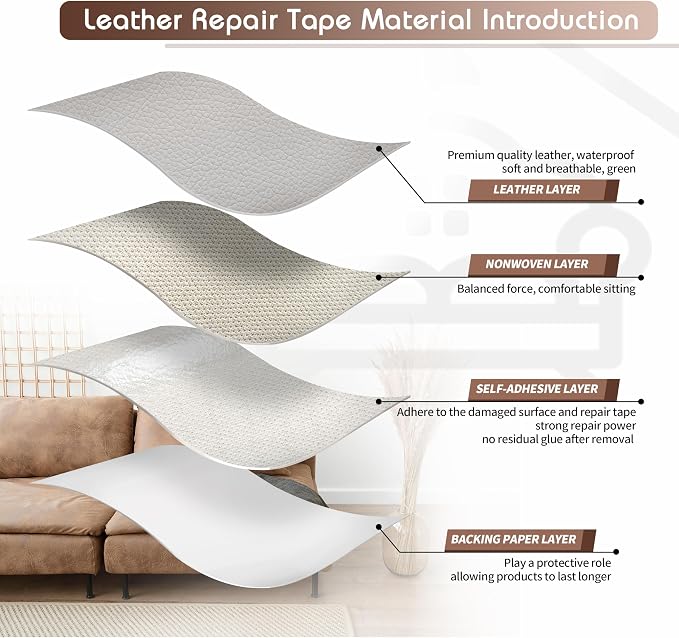 KING MOUNTAIN Leather Repair Patch, 12 x 60 Inches self Adhesive Leather Repair
