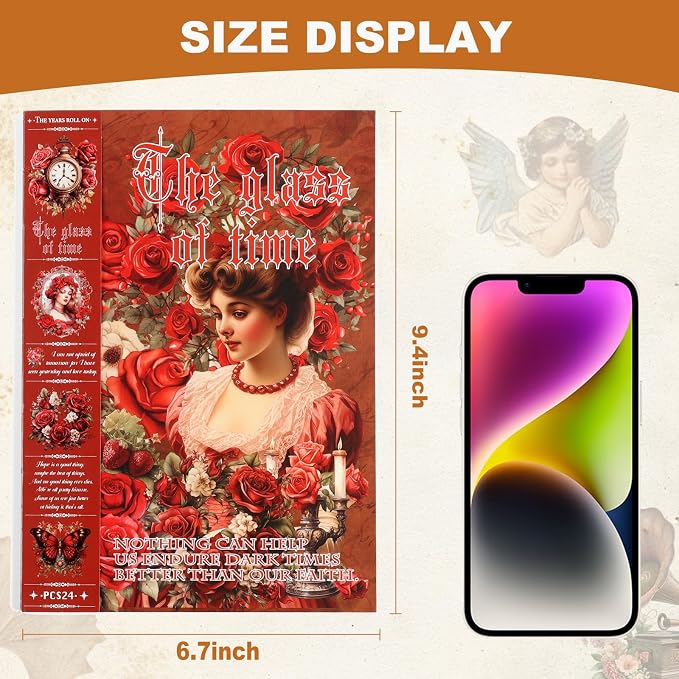 Vintage Ephemera Sticker 24 Sheets precut 300 washi Stickers Paper Journal