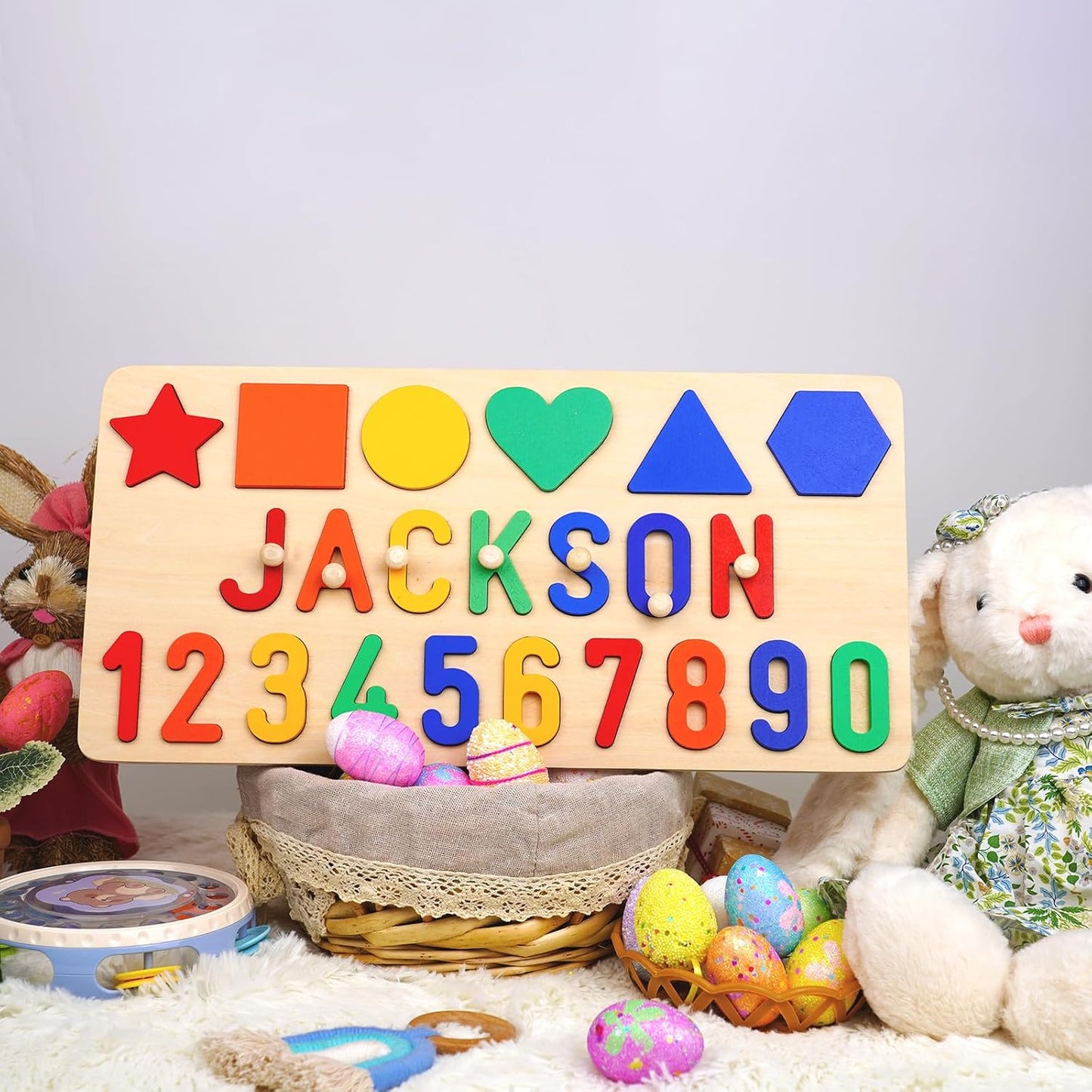 Name Puzzle for Kids Personalized, Custom Wooden Number Puzzles for Toddlers 1-3 with Shape, Personalized Baby Gifts Educational Toys for 1 Year Old Girl Gifts for Birthday Baptism