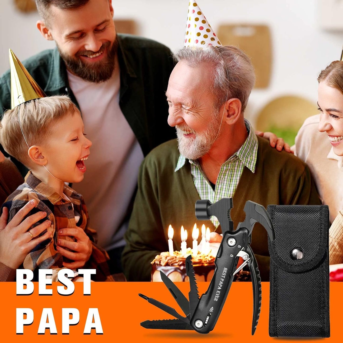 VEITORLD Papa Gifts for Christmas, All in One Tools Hammer Multitool, Gifts for Papa from Grandkids Grandchildren, Best Papa Ever Gifts, Stocking Stuffers for Men, Cool Gadgets Camping Accessories