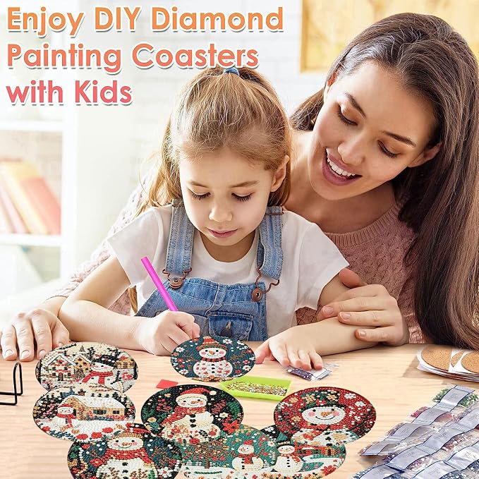 ijbnhd 8 PCS Diamond Art Coasters, Christmas Snowman Cork Wooden Pad | Diamond