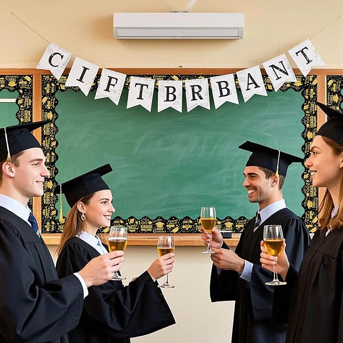 69 Feet Graduation Bulletin Board Decorations Congrats Grad Black Gold