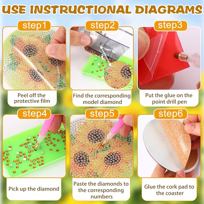 UPINS 8Pcs Sunflower Diamond Art Painting Coasters
