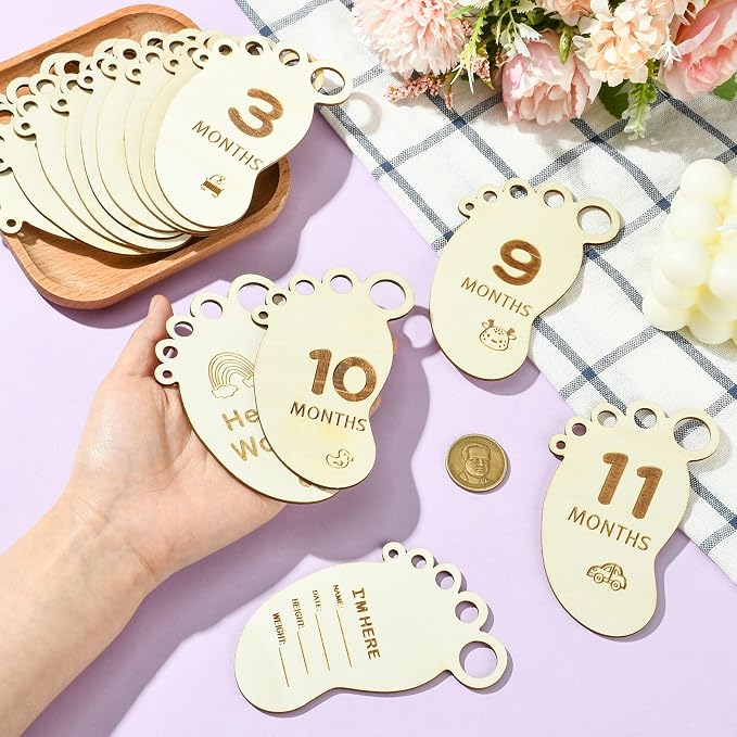 14 pcs Footprint Theme Unfinished Wooden Cutout Charms Baby Newborn Wood Cutouts