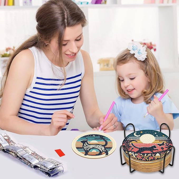 8PCS Diamond Art Coasters Kit, Cat Diamond Painting Coasters