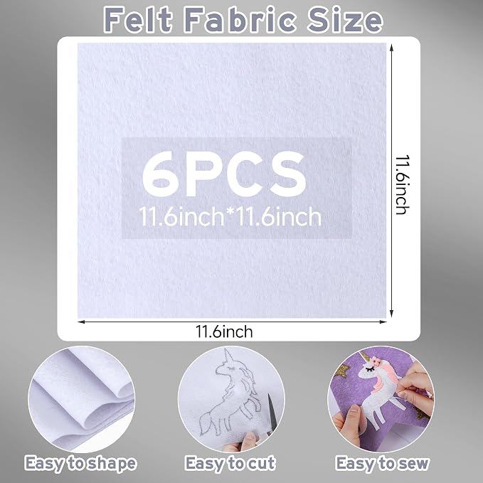 HaoFeiJH 6 Pcs White Soft Felt Fabric Sheets