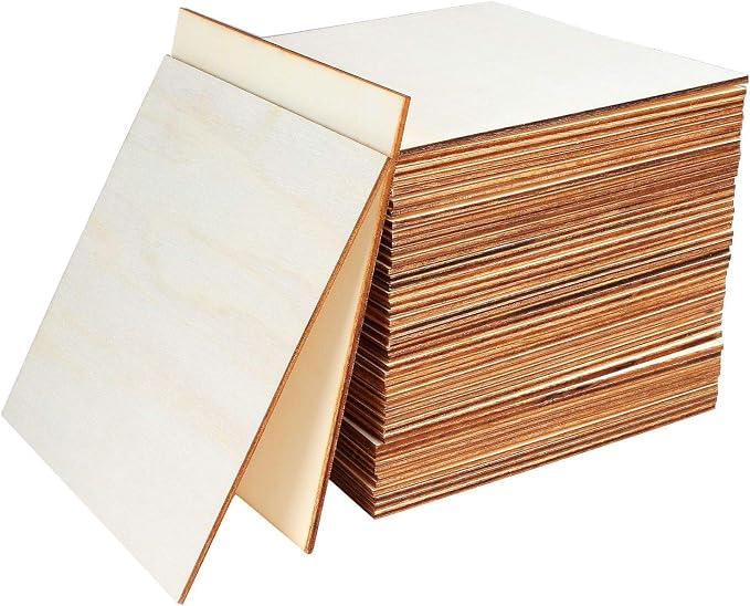 50 Pieces 6x6 Inch Wood Squares Unfinished Basswood Plywood Wooden Sheets 1/8