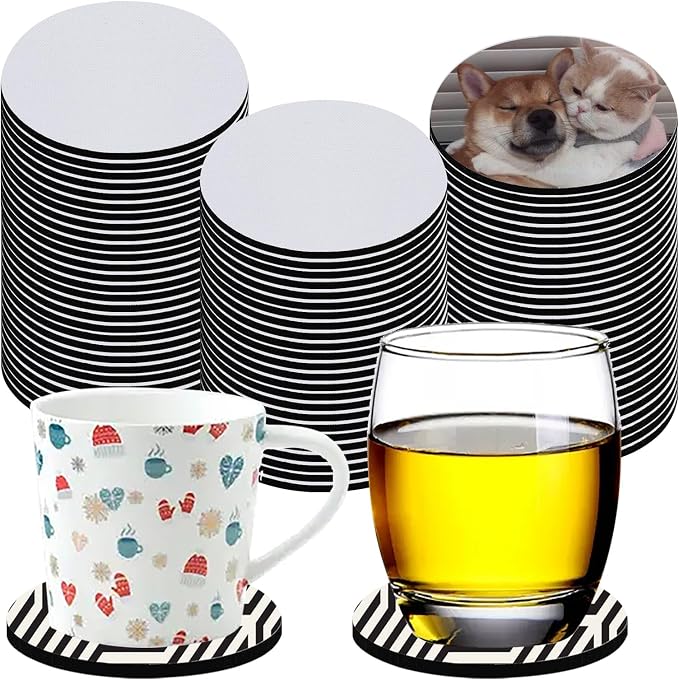 80 PCS Sublimation Blank Cup Coasters Bulk, 4x4 Inch Round Blank Cup Mat Rubber