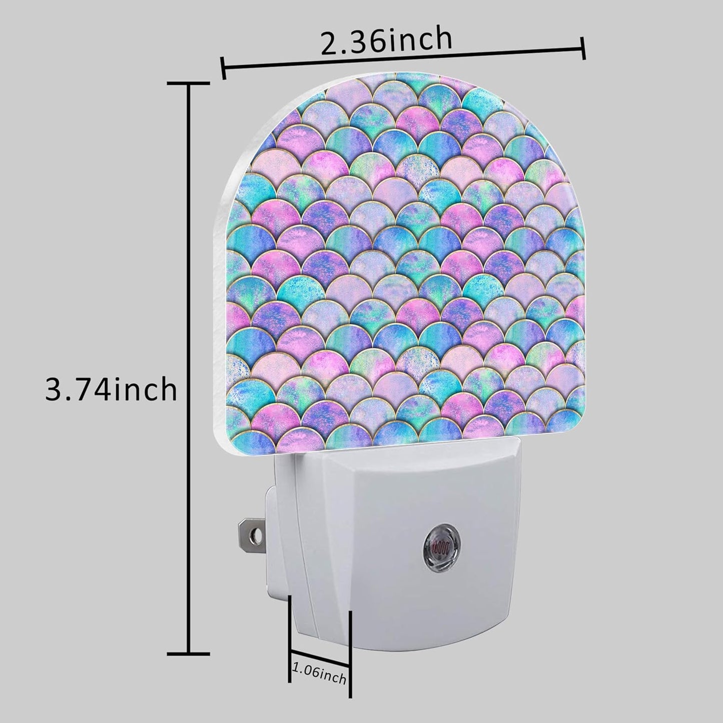 Night Light for Kids Girls Boys, Watercolor Mermaid Fish Scale Wave LED Night Light Plug into Wall with Dusk to Dawn Sensor for Room Decor, Hallway, Kitchen, Bathroom, Nursery, Stairs