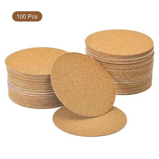 UXCELL 100 Pcs Self-Adhesive Cork Round, 3.5" x 3.5" Cork Tiles Backing Sheets